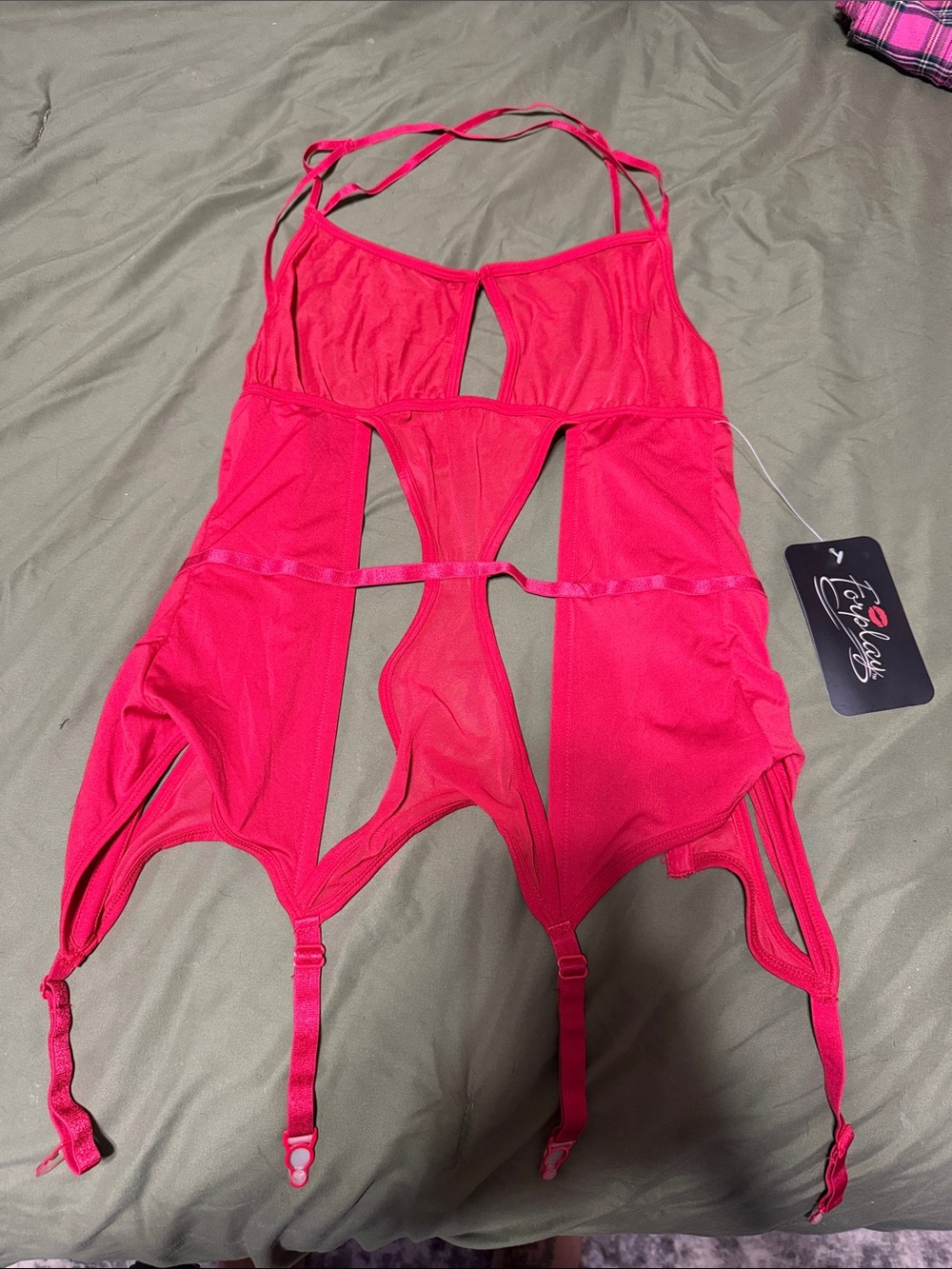 Forplay Neon Pink Strappy Gartered Mesh Bodice
